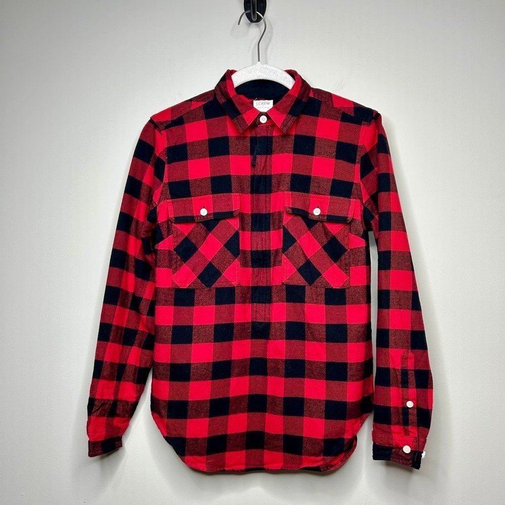 J. Crew Factory Red and Black Buffalo Plaid Shirt Size XXS Zip Front - Picture 1 of 9